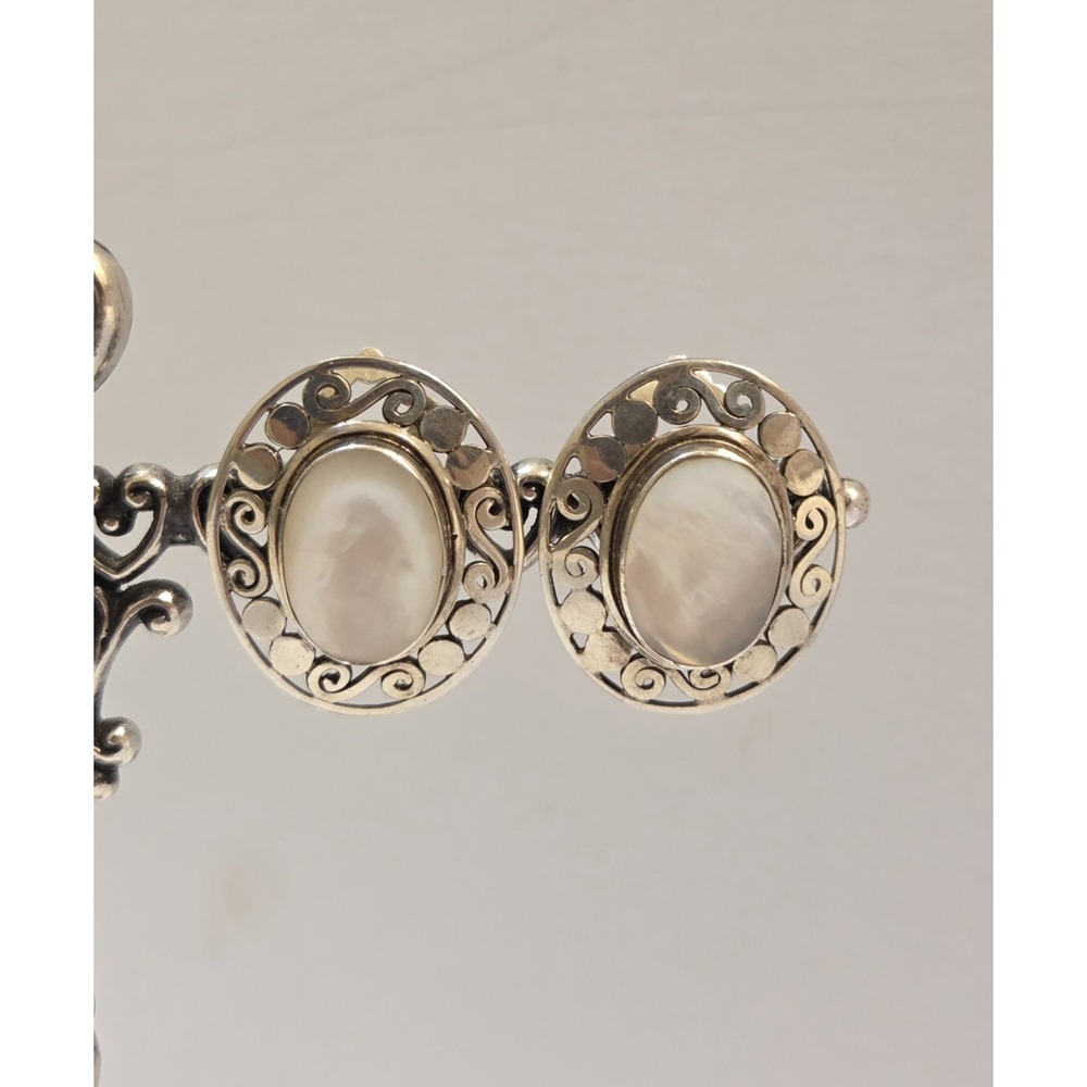 Vintage Sajen Sterling Silver Signed Mother Of Pearl Clip-On Earrings 925